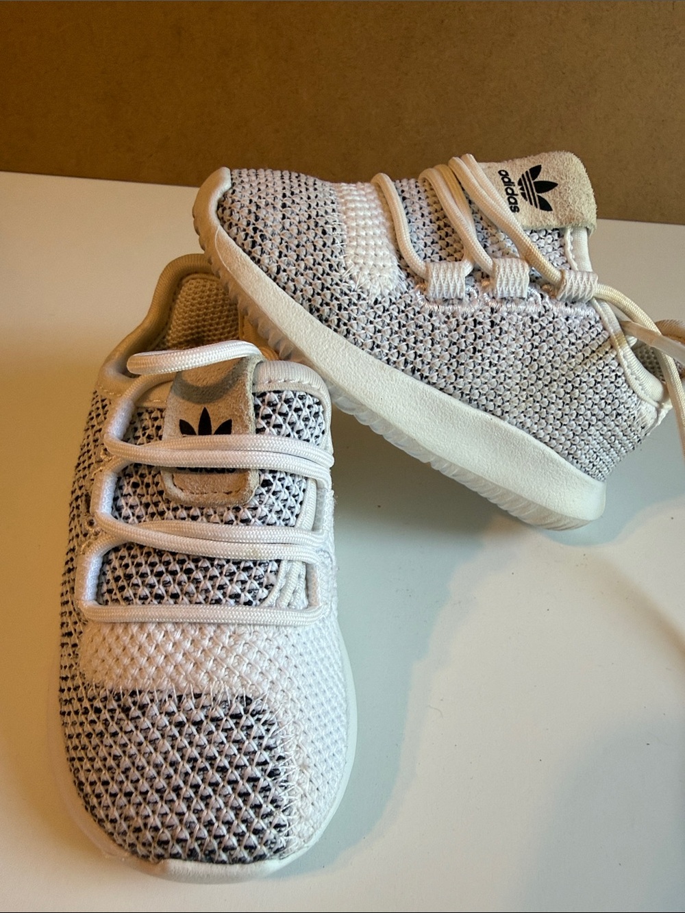 Adidas Toddler White and Black Shadow Knit Sneakers